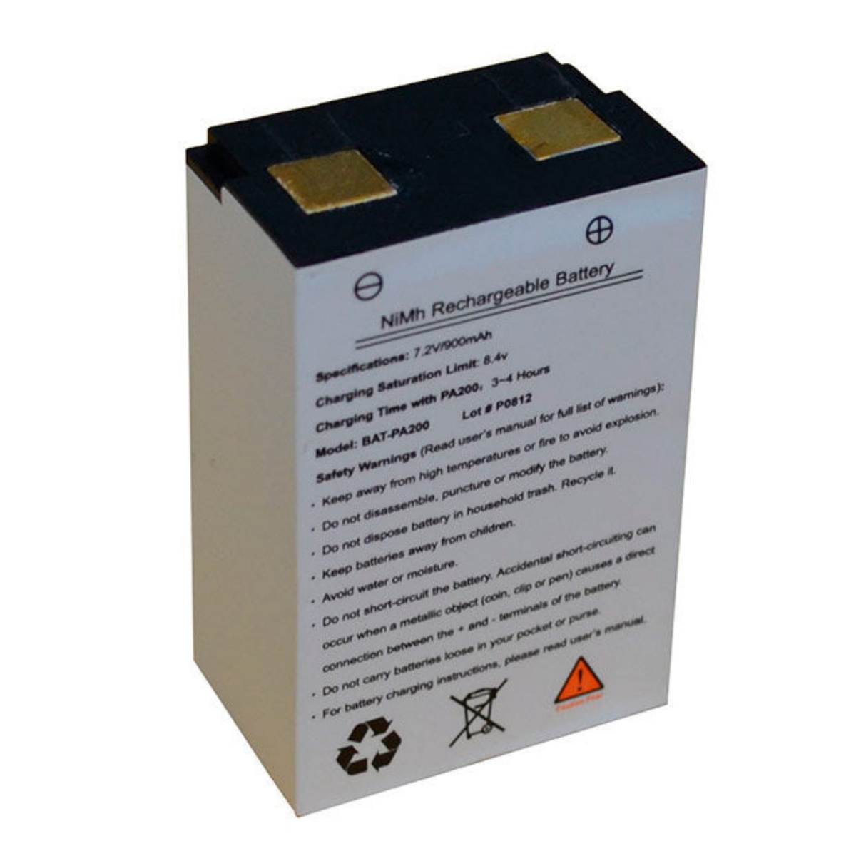 Replacement rechargeable NiMH battery for PA-200 waistband voice amplifier.